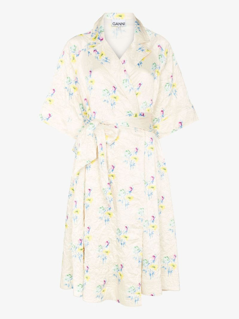 Floral Crinkle Wrap Dress