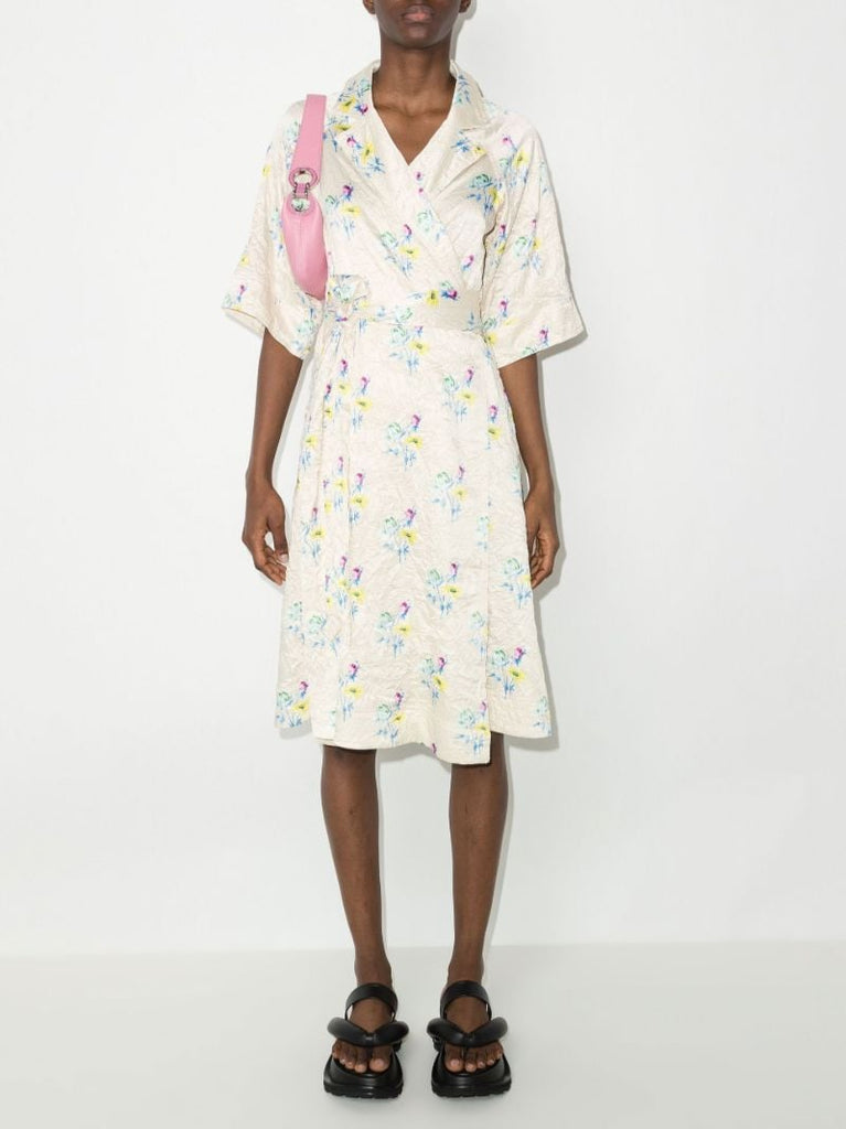 Floral Crinkle Wrap Dress
