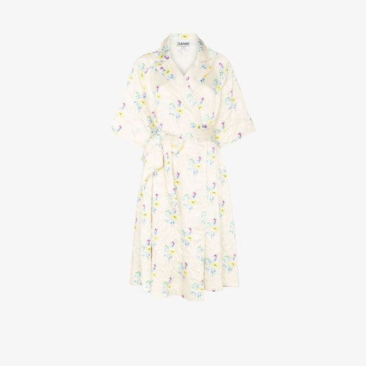 Floral Crinkle Wrap Dress