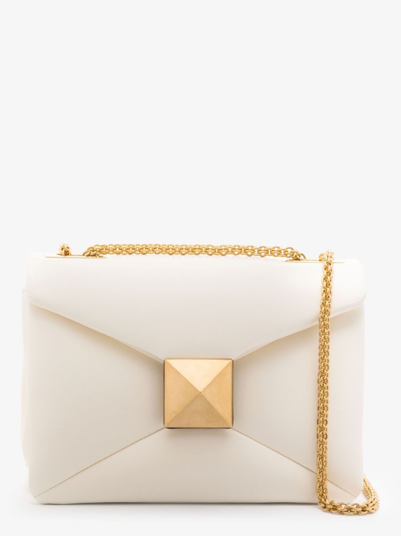 White One Stud Leather Shoulder Bag