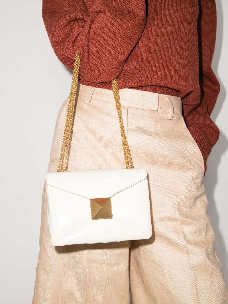 White One Stud Leather Shoulder Bag
