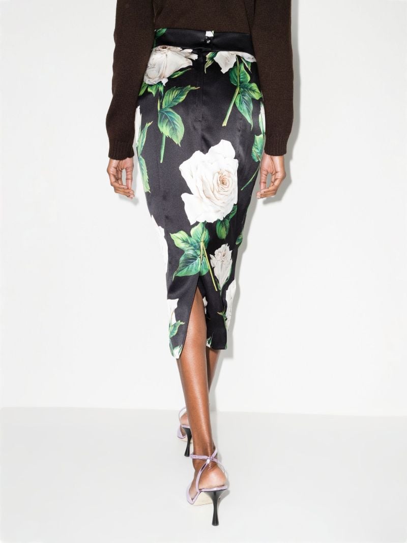 Rose Print Silk Pencil Skirt