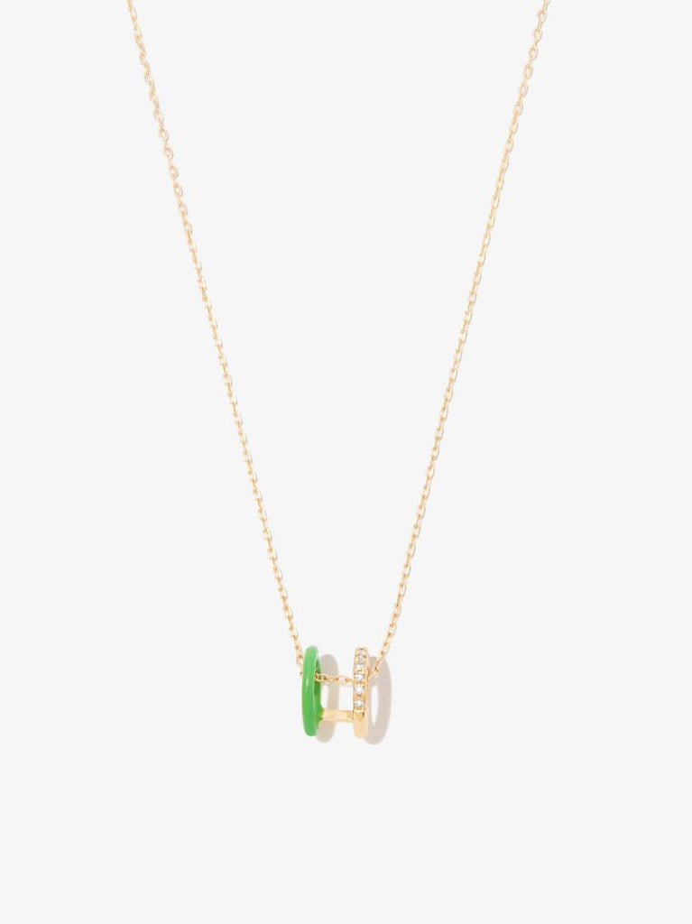 18k Yellow Gold Double Band Enamel Diamond Necklace