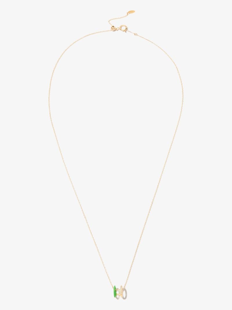 18k Yellow Gold Double Band Enamel Diamond Necklace