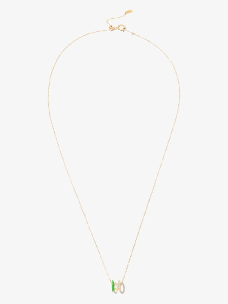 18k Yellow Gold Double Band Enamel Diamond Necklace