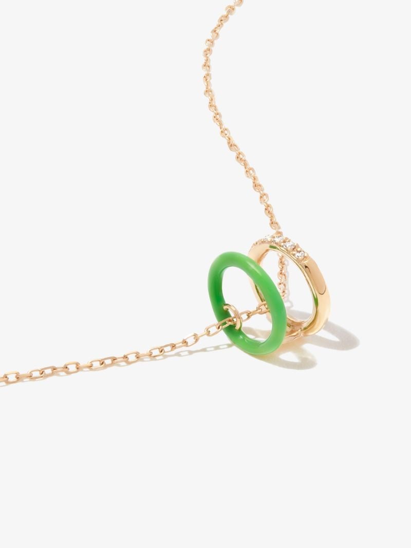 18k Yellow Gold Double Band Enamel Diamond Necklace