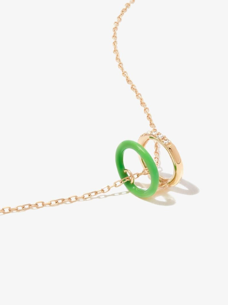 18k Yellow Gold Double Band Enamel Diamond Necklace