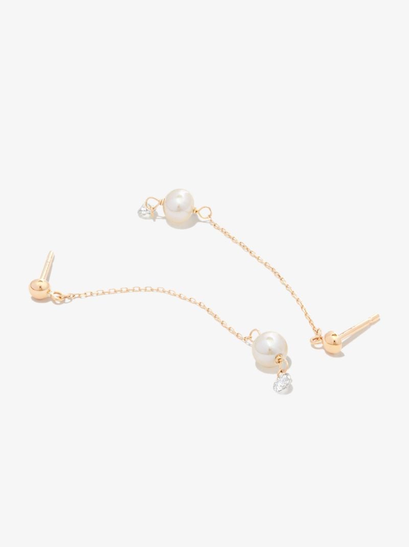 18k Yellow Gold Diamond Pearl Drop Earrings