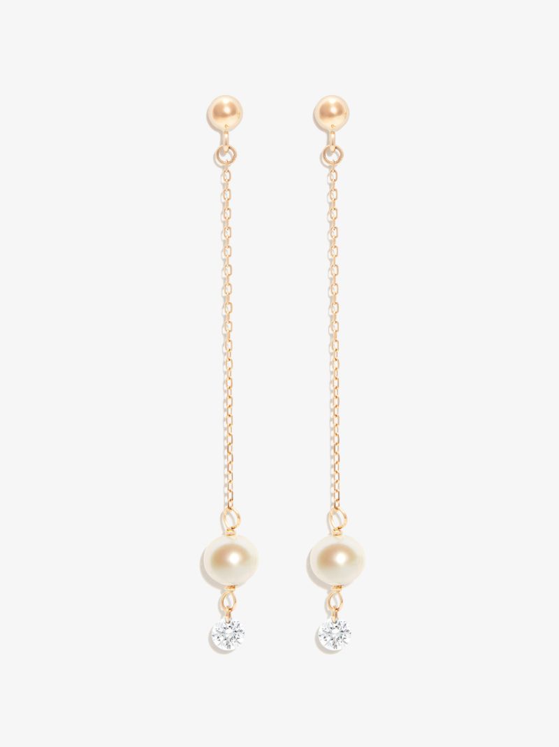 18k Yellow Gold Diamond Pearl Drop Earrings