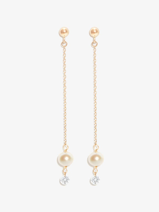 18k Yellow Gold Diamond Pearl Drop Earrings