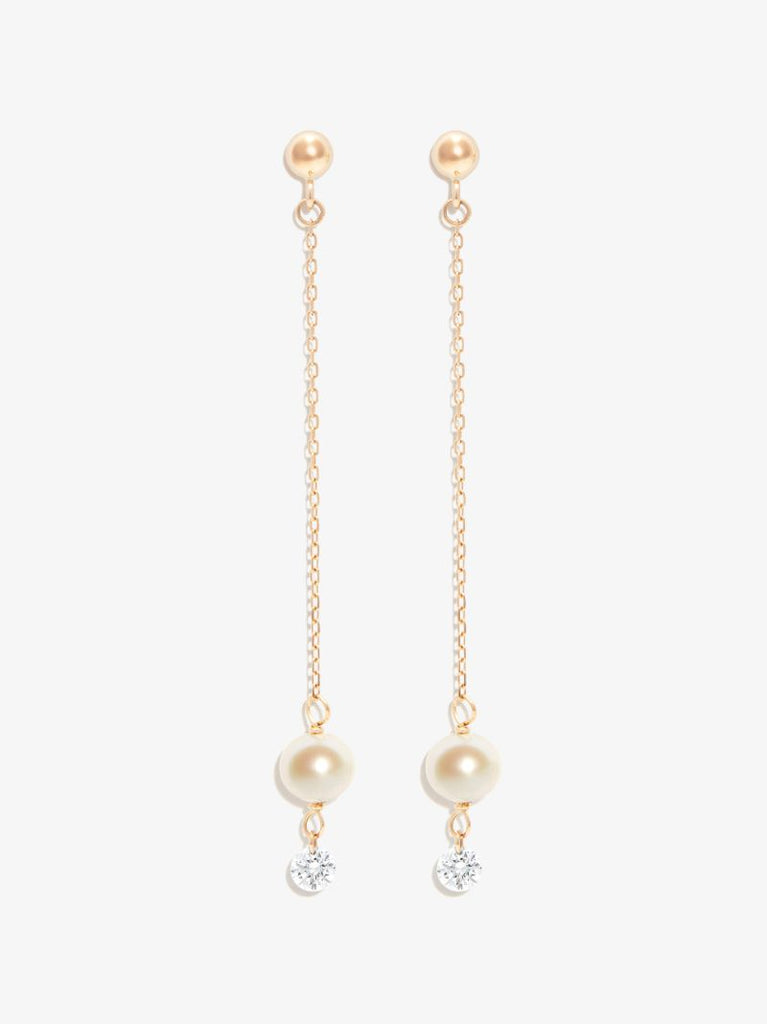 18k Yellow Gold Diamond Pearl Drop Earrings