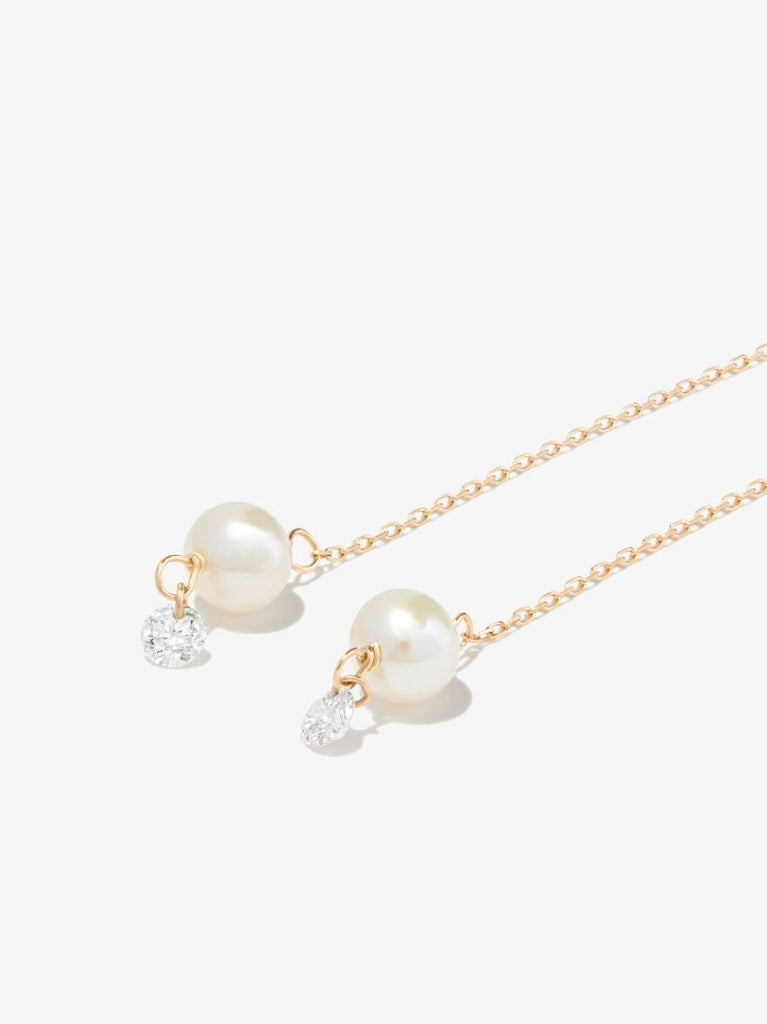 18k Yellow Gold Diamond Pearl Drop Earrings