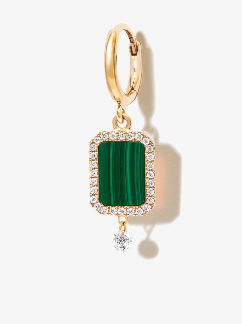 18k Yellow Gold Malachite Diamond Drop Earring