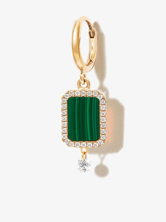 18k Yellow Gold Malachite Diamond Drop Earring