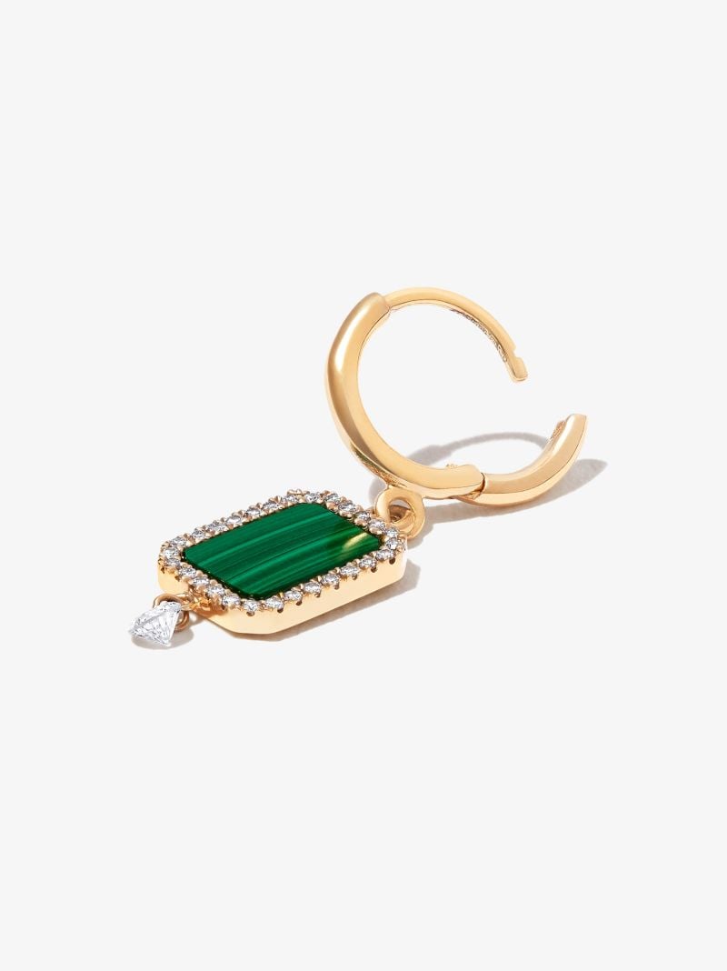 18k Yellow Gold Malachite Diamond Drop Earring