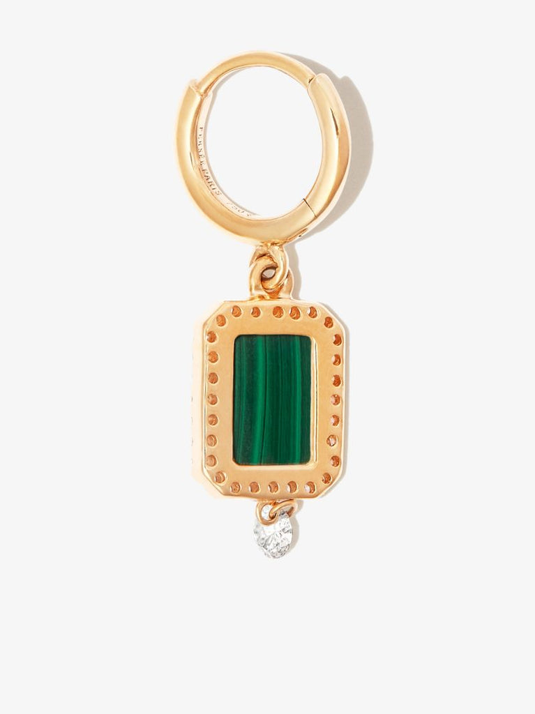 18k Yellow Gold Malachite Diamond Drop Earring