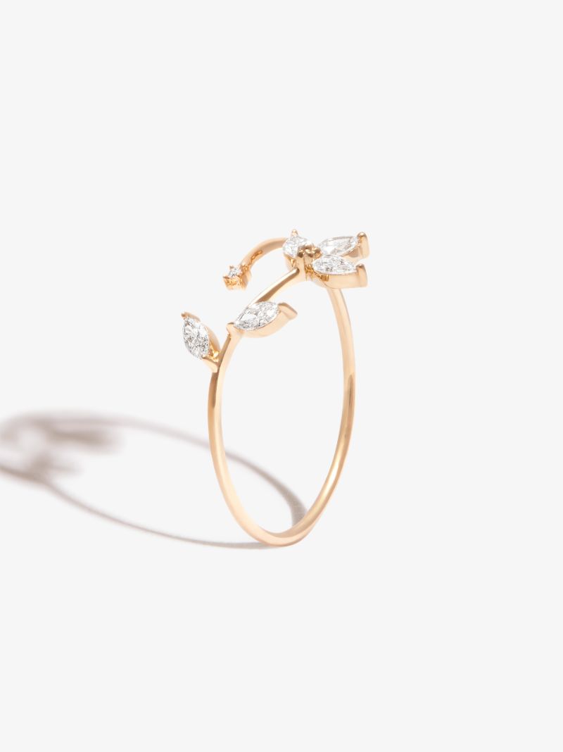 14k Yellow Gold Paris Marquise Half Flower Diamond Ring