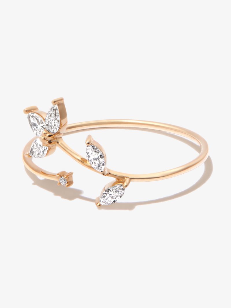 14k Yellow Gold Paris Marquise Half Flower Diamond Ring