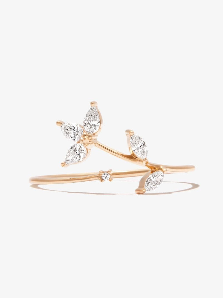 14k Yellow Gold Paris Marquise Half Flower Diamond Ring