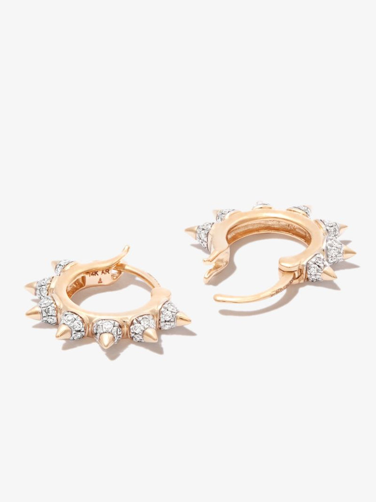 14k Yellow Gold London Spike Diamond Huggie Earrings