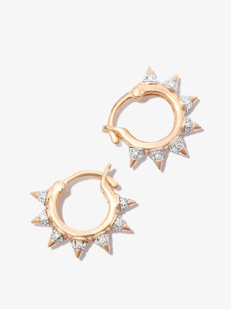 14k Yellow Gold London Spike Diamond Huggie Earrings