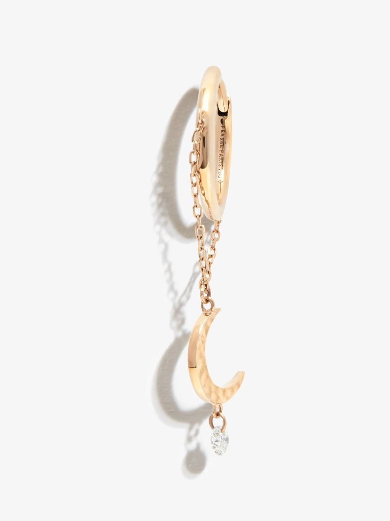 18k Yellow Gold Diamond Moon Hoop Earring