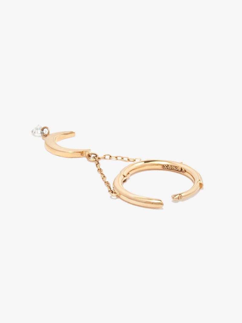 18k Yellow Gold Diamond Moon Hoop Earring