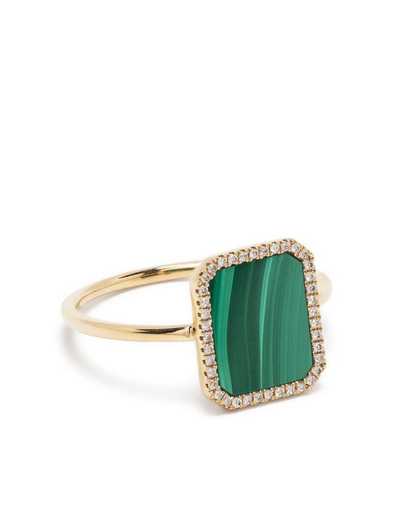 18k Yellow Gold Malachite and Diamond Ring