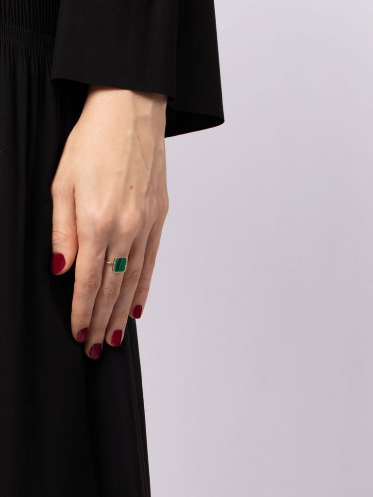 18k Yellow Gold Malachite and Diamond Ring