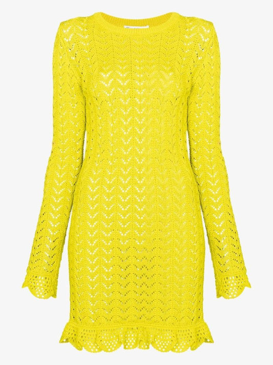 Ruffled Cotton Crochet Mini Dress