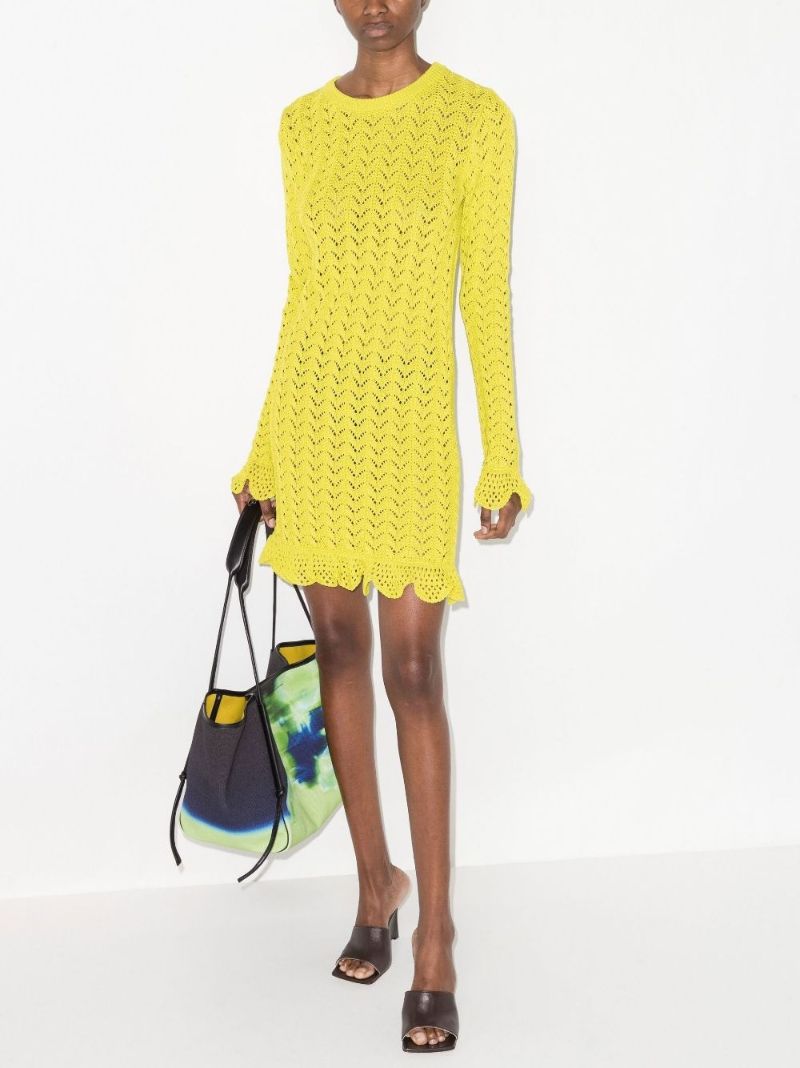 Ruffled Cotton Crochet Mini Dress