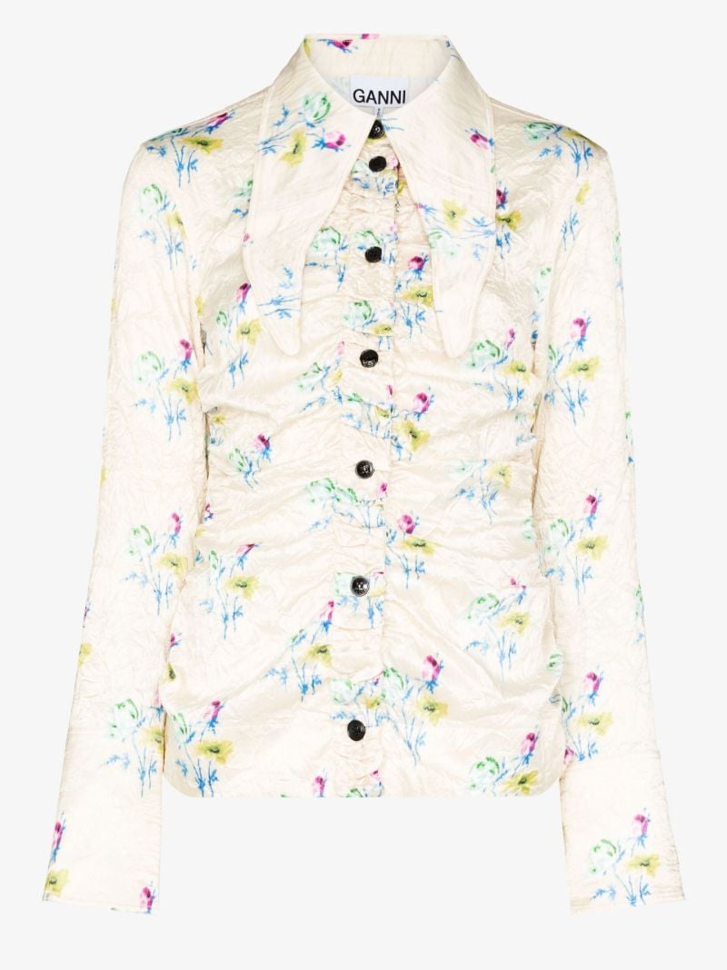 Floral Print Exaggerated Collar Shirt