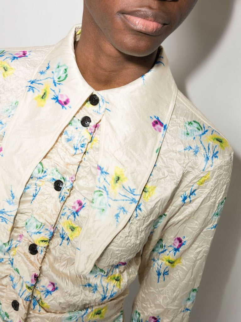 Floral Print Exaggerated Collar Shirt