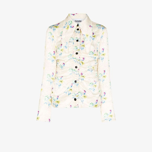 Floral Print Exaggerated Collar Shirt
