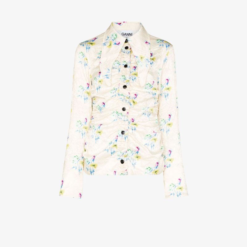 Floral Print Exaggerated Collar Shirt