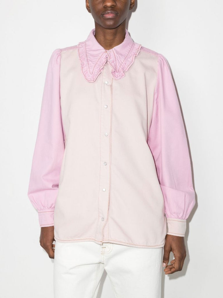 Ruffled Collar Denim Shirt