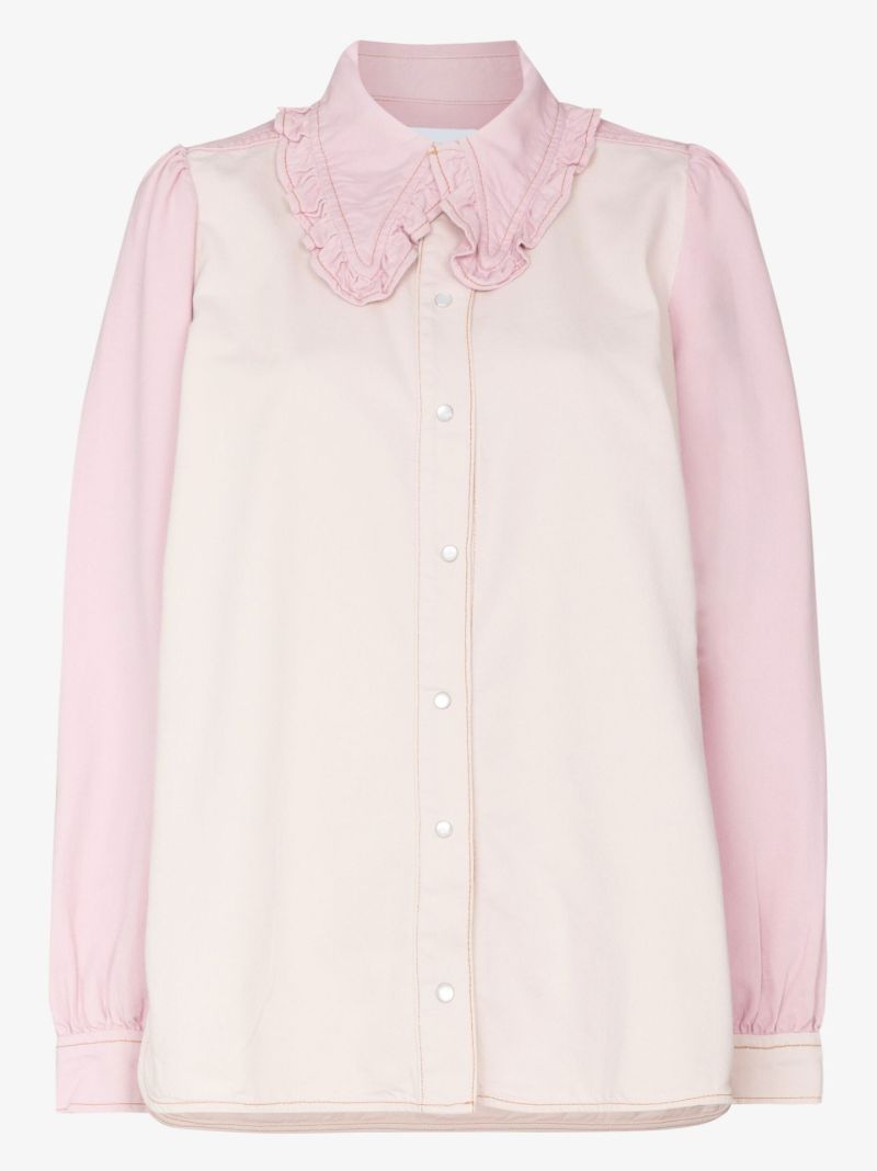 Ruffled Collar Denim Shirt