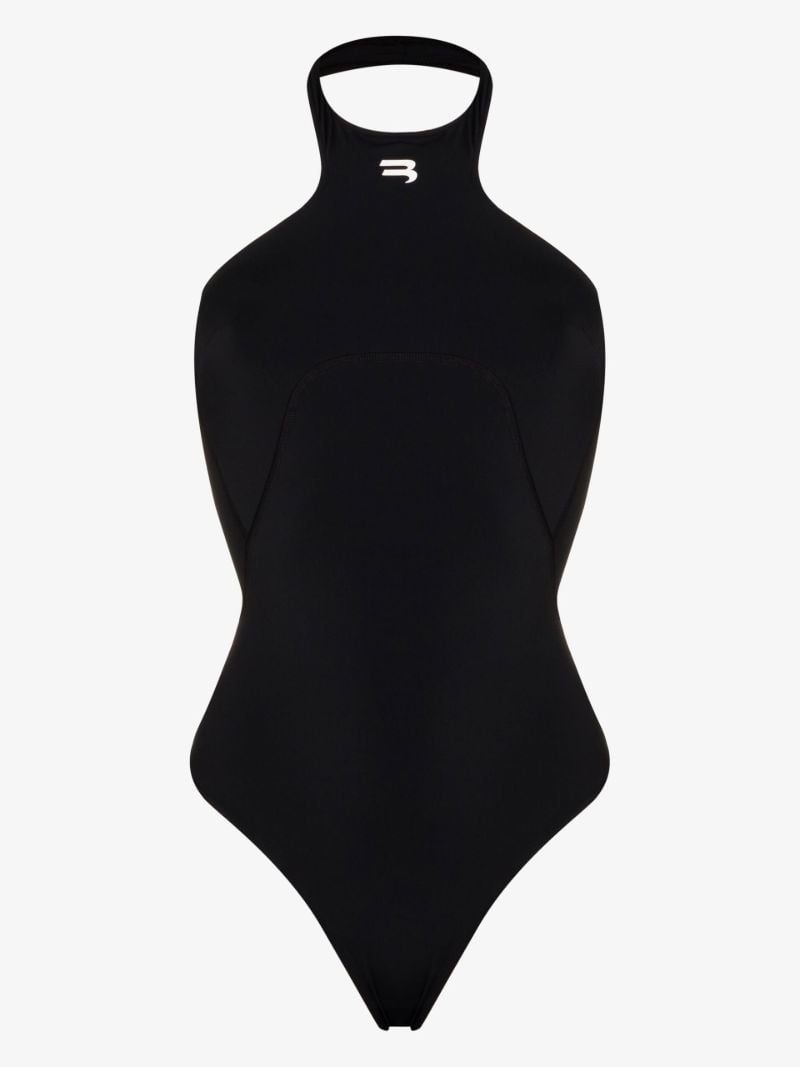 Black Sporty B Halterneck Swimsuit
