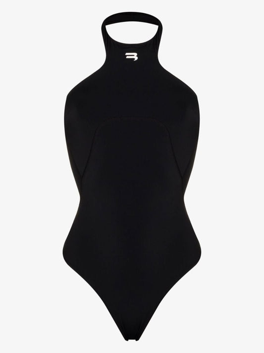 Black Sporty B Halterneck Swimsuit