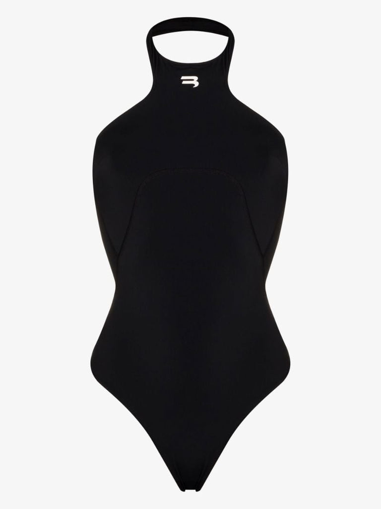 Black Sporty B Halterneck Swimsuit