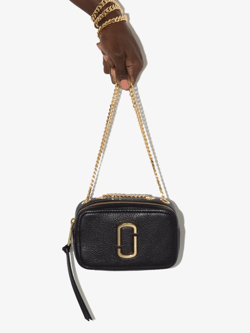Black the Glam Shot Leather Cross Body Bag