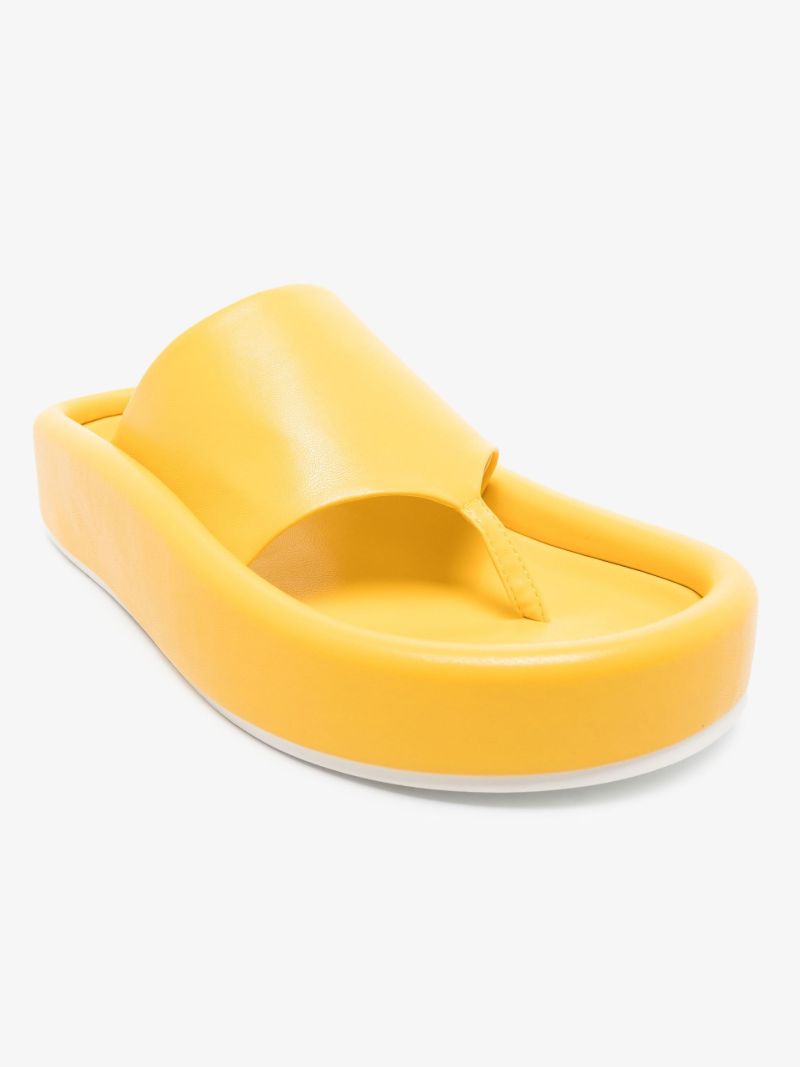 Yellow Chunky Faux Leather Sandals