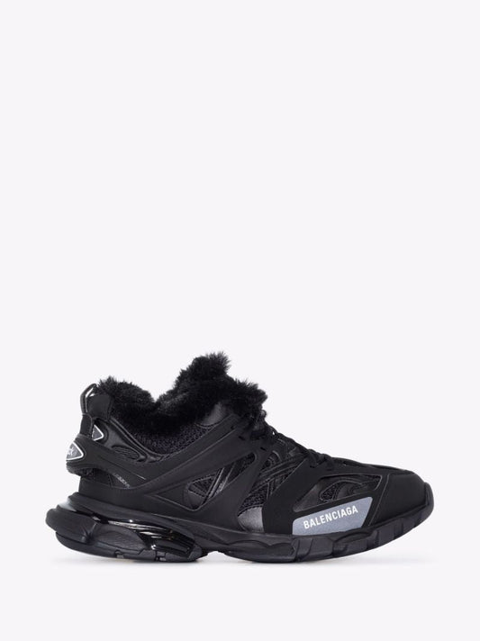 Black Track Faux Fur-trim Sneakers