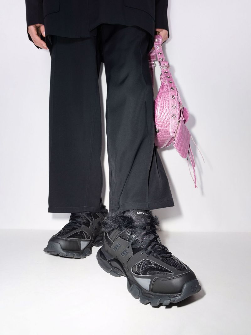 Black Track Faux Fur-trim Sneakers