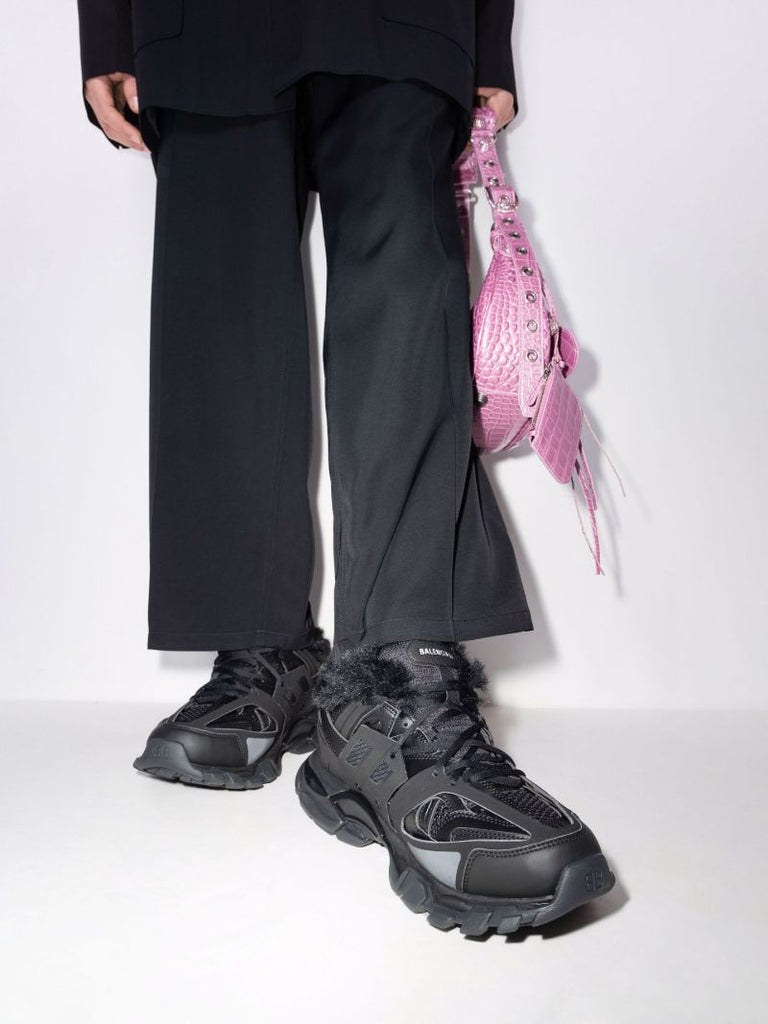 Black Track Faux Fur-trim Sneakers
