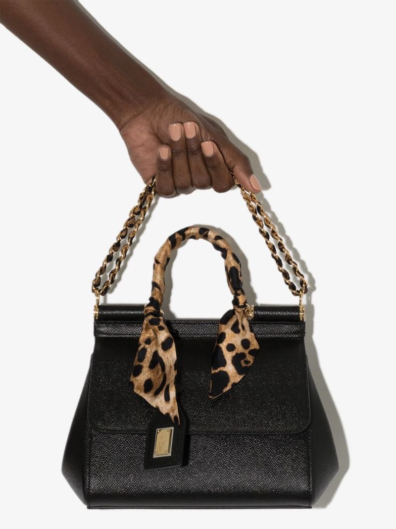 Black Sicily Small Leather Tote Bag