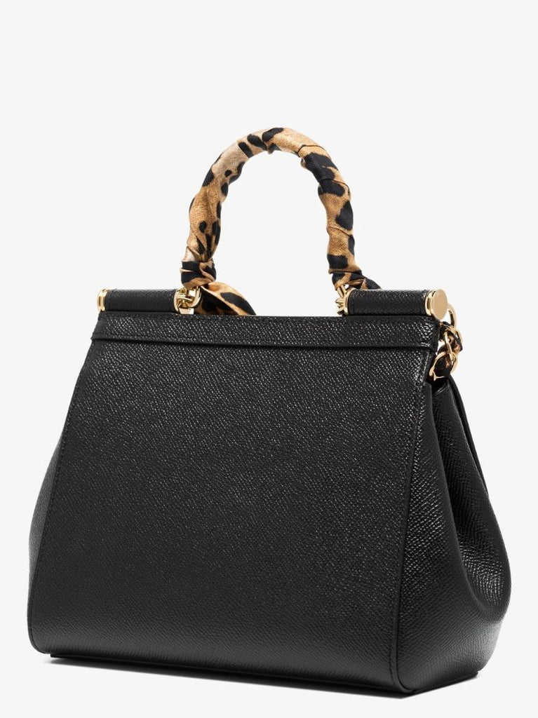 Black Sicily Small Leather Tote Bag