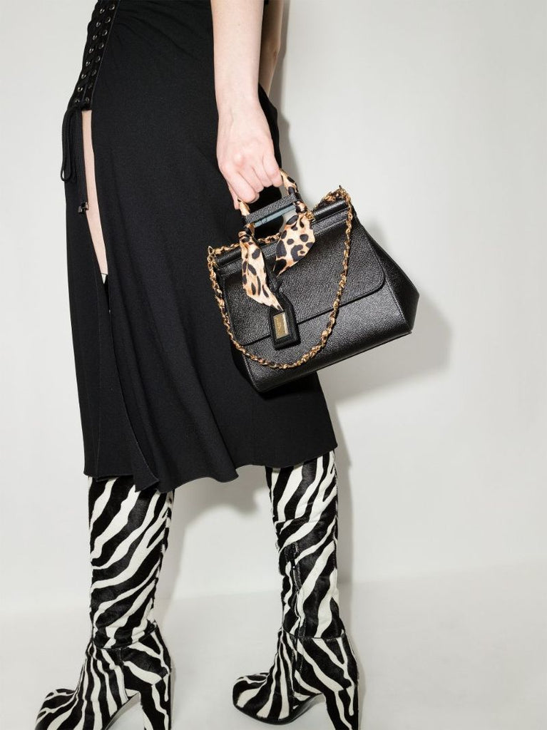 Black Sicily Small Leather Tote Bag