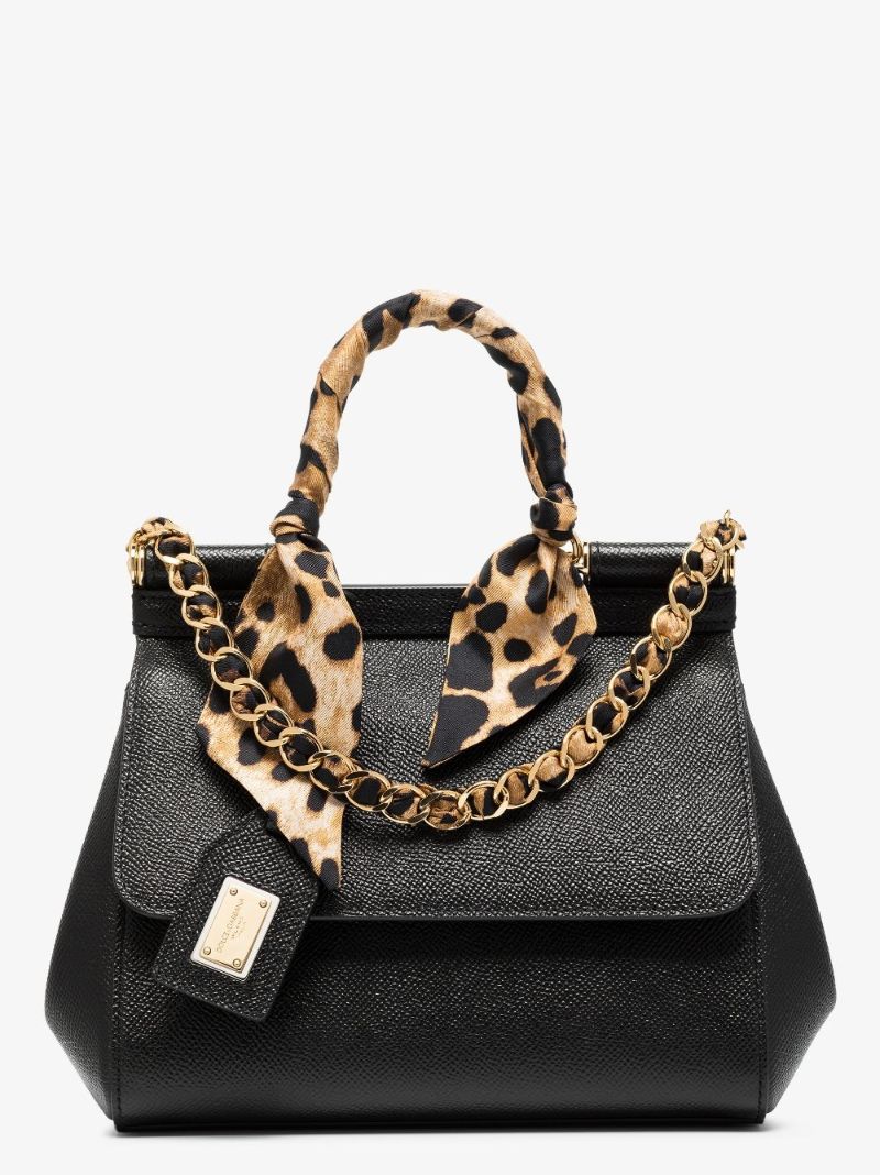 Black Sicily Small Leather Tote Bag