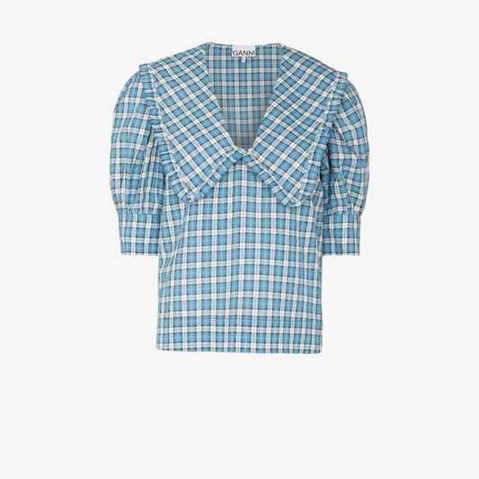 Oversized Collar Seersucker Blouse